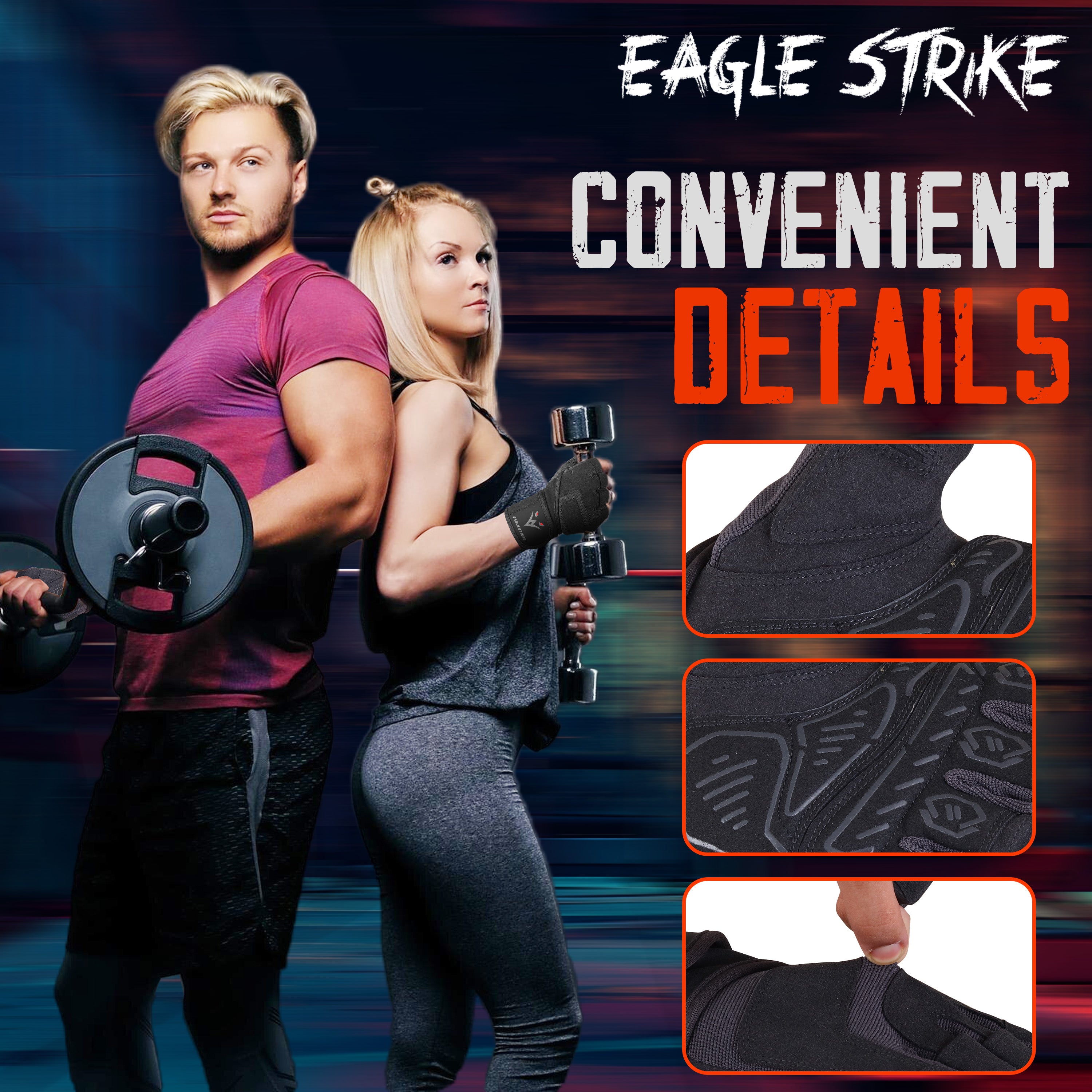 Eagle Strike 2024 Design Workout Gloves – Full Protection with Wrist Support Strap, Extra Silicone Grip Palm – Gym Gloves for Men & Women