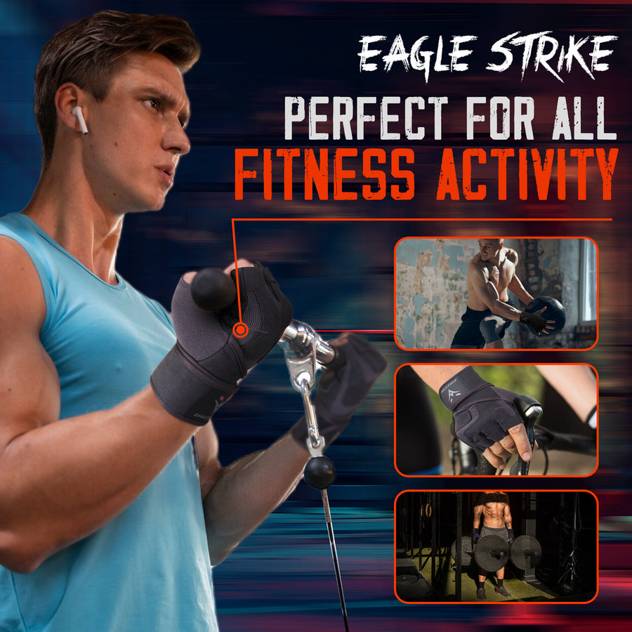 Eagle Strike 2024 Design Workout Gloves – Full Protection with Wrist Support Strap, Extra Silicone Grip Palm – Gym Gloves for Men & Women