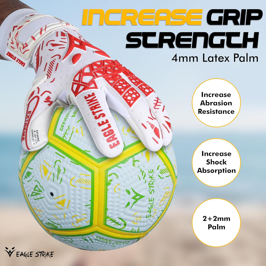Soccer Goalie Gloves - Sizes 6 to 10, 4mm German Contact Grip Sticky Latex & Built-in Pro-Level Gloves Wrist Support
