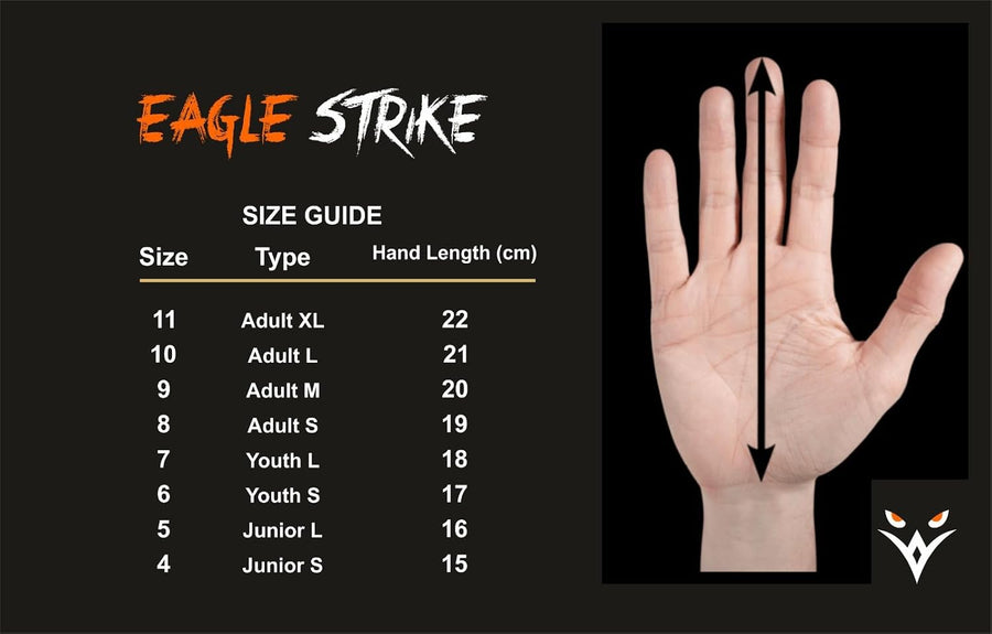 Eagle Strike Wet & Dry Goalkeeper Gloves White & Green – size chart