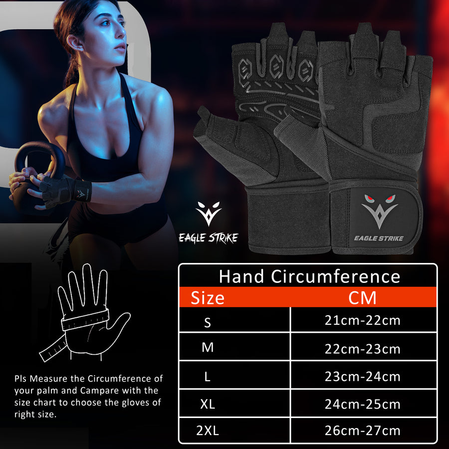 Eagle Strike 2024 Design Workout Gloves – Full Protection with Wrist Support Strap, Extra Silicone Grip Palm – Gym Gloves for Men & Women