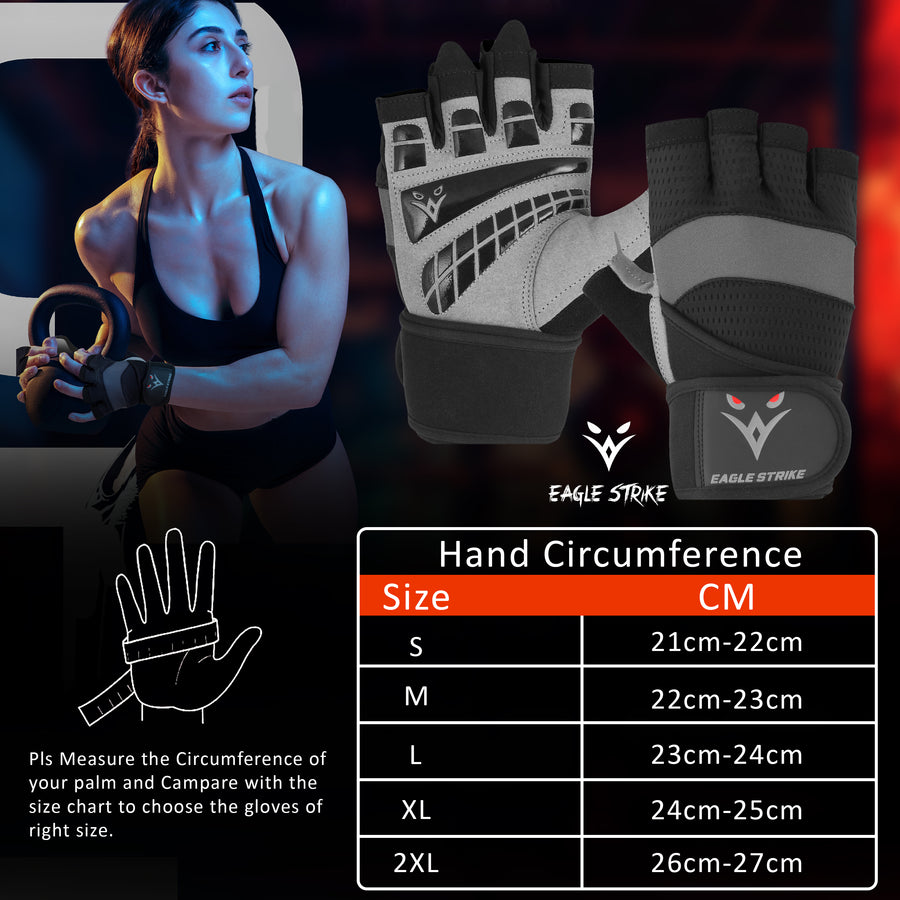 Eagle Strike 2024 Lightweight Padded Workout Gloves – Full Protection with Wrist Support Strap, Silicone Grip Palm – Breathable Gym Gloves for Men & Women