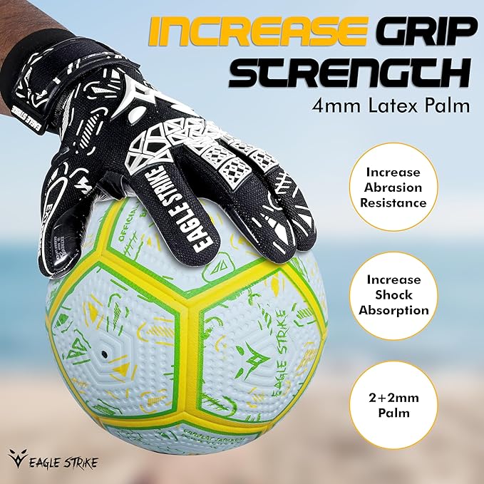 Soccer Goalie Gloves - Sizes 6 to 10, 4mm German Contact Grip Sticky Latex & Built-in Pro-Level Gloves Wrist Support