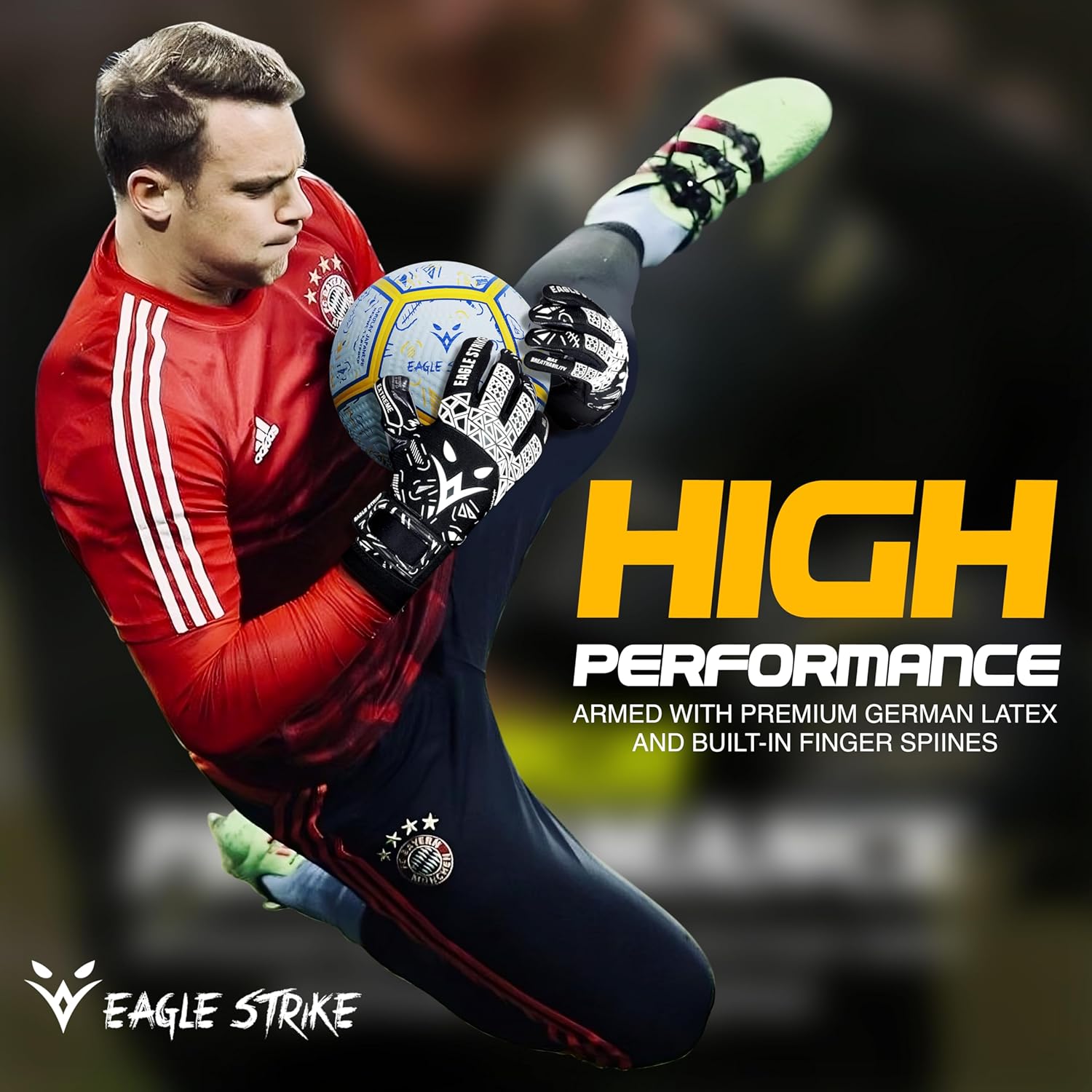 Soccer Goalie Gloves - Sizes 6 to 10, 4mm German Contact Grip Sticky Latex & Built-in Pro-Level Gloves Wrist Support