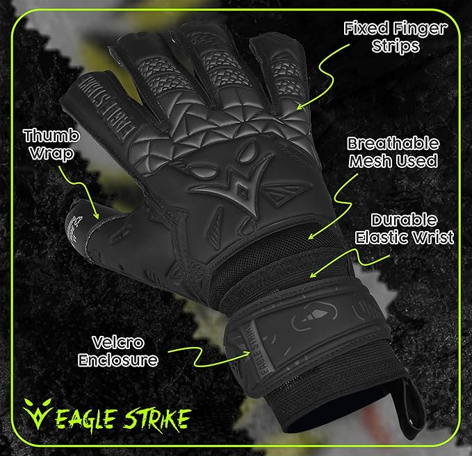 Eagle Strike Goalkeeper Gloves - Professional Goalie glove & Training Grip with Removable Finger Protection