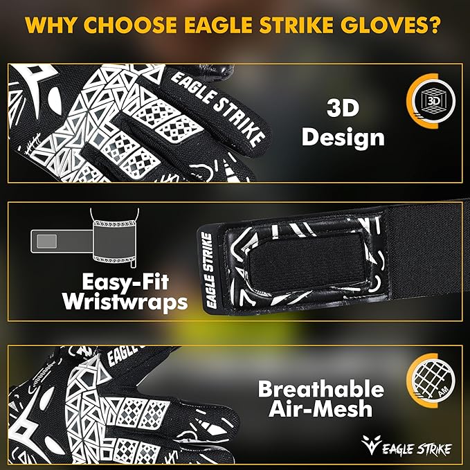 Soccer Goalie Gloves - Sizes 6 to 10, 4mm German Contact Grip Sticky Latex & Built-in Pro-Level Gloves Wrist Support