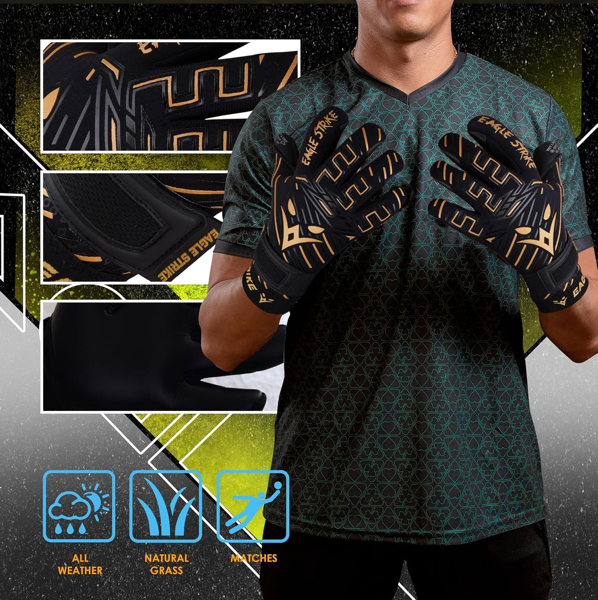 Wet & Dry Goalkeeper Gloves – Black & Golden