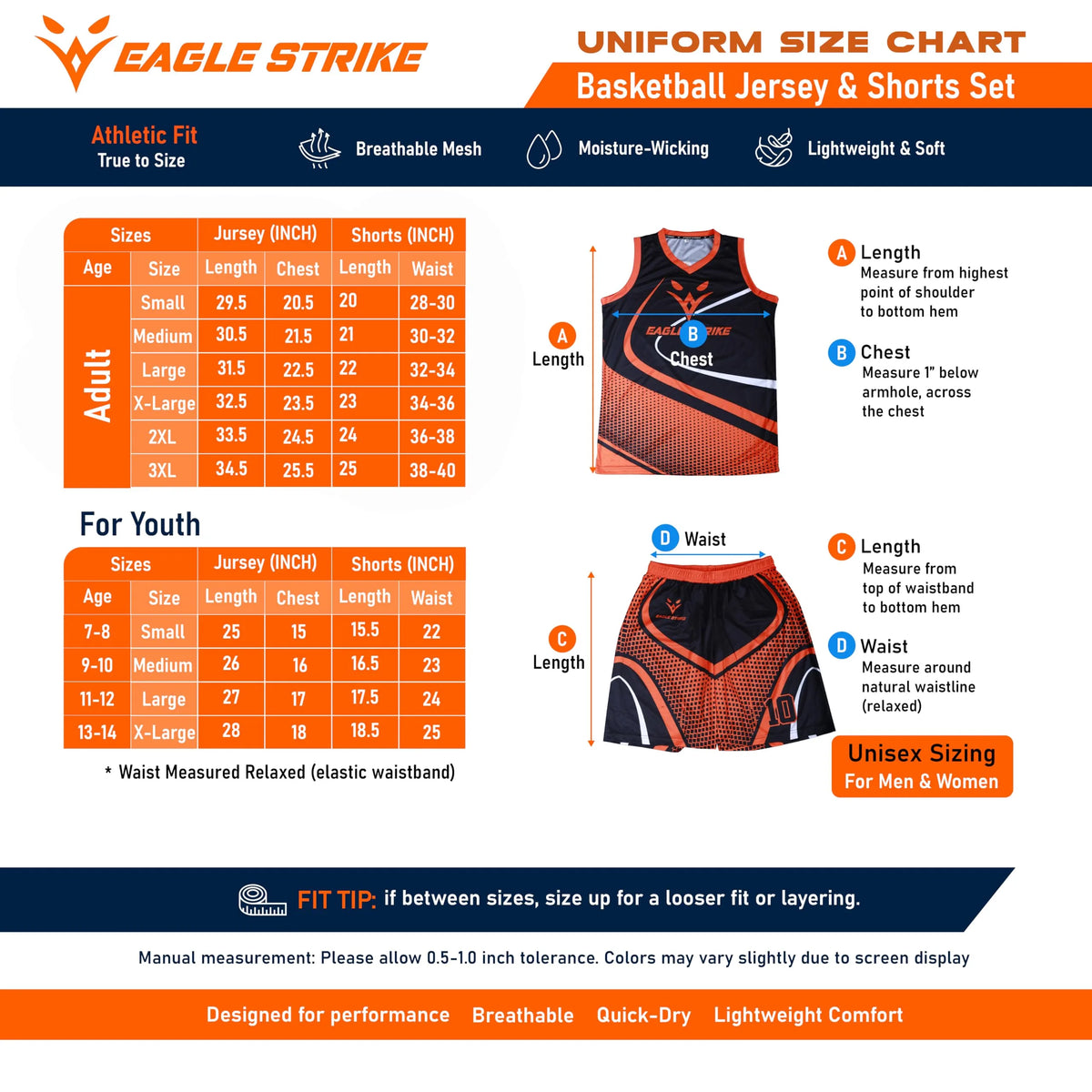 Basketball Jersey for Kids & Adult - Orange