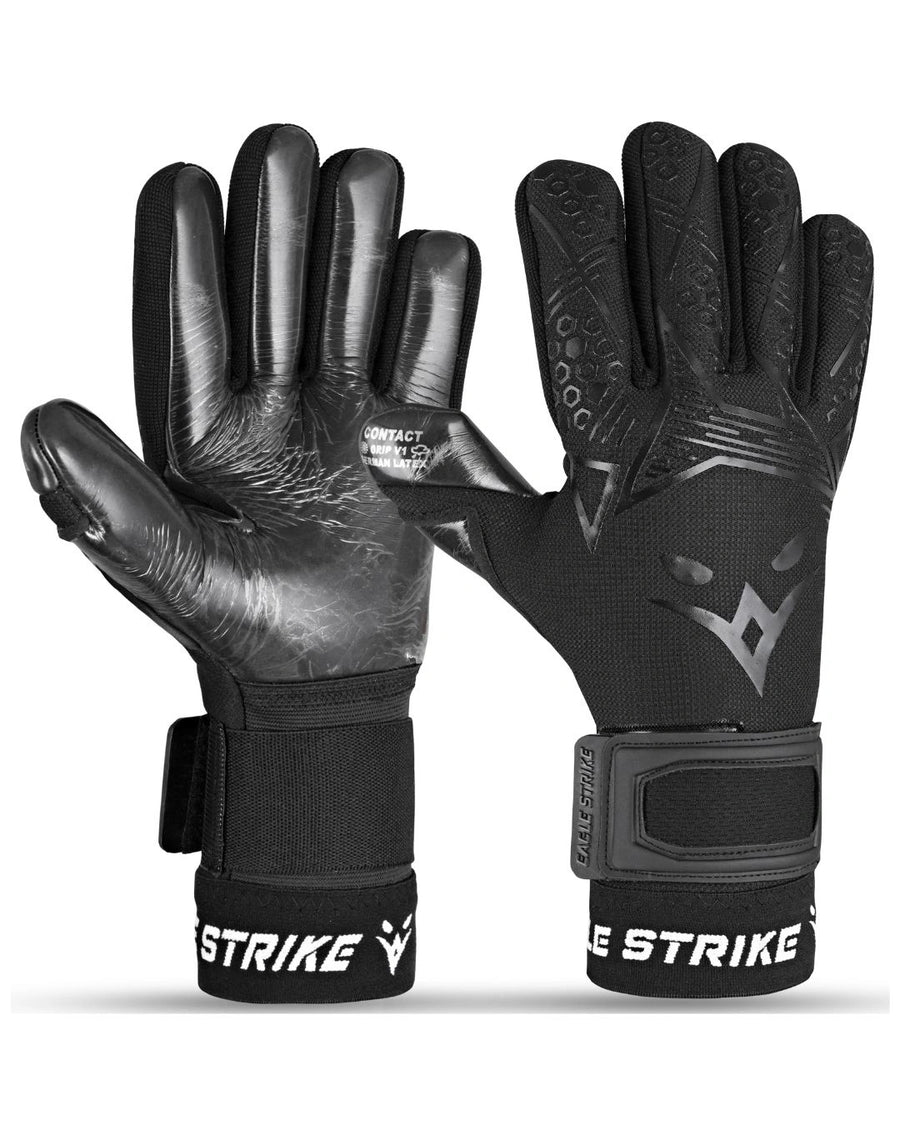 Eagle Strike Goalie Gloves – Negative Cut, German Contact Grip Latex - Black
