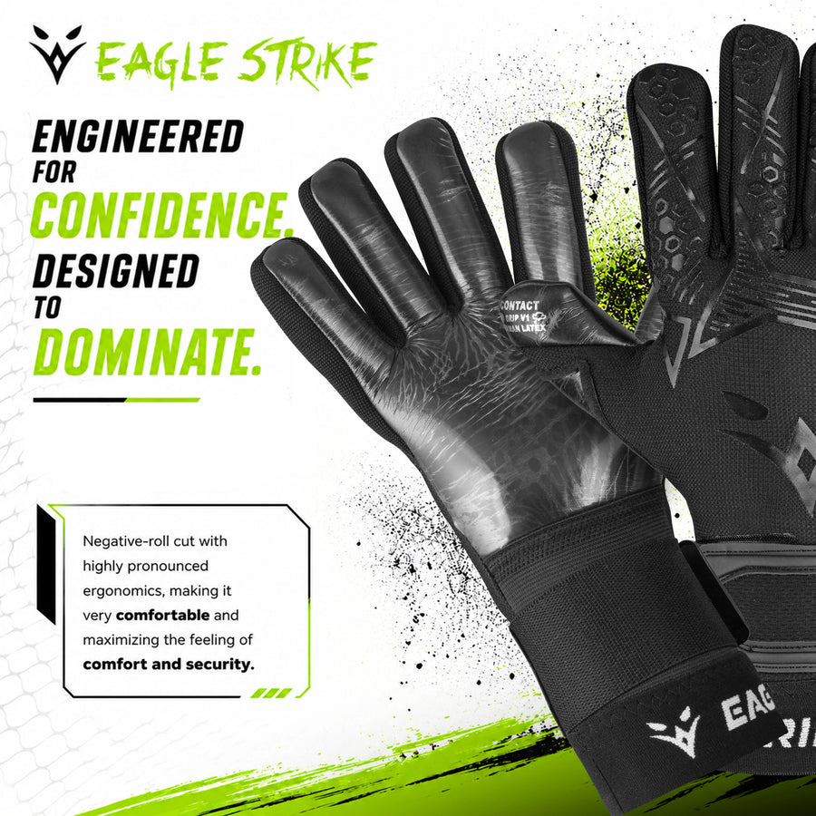 Eagle Strike Goalie Gloves – Negative Cut, German Contact Grip Latex - Black