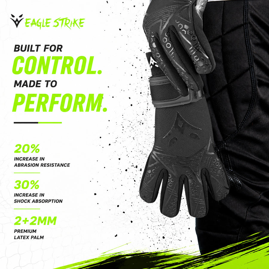 Eagle Strike Goalie Gloves – Negative Cut, German Contact Grip Latex - Black