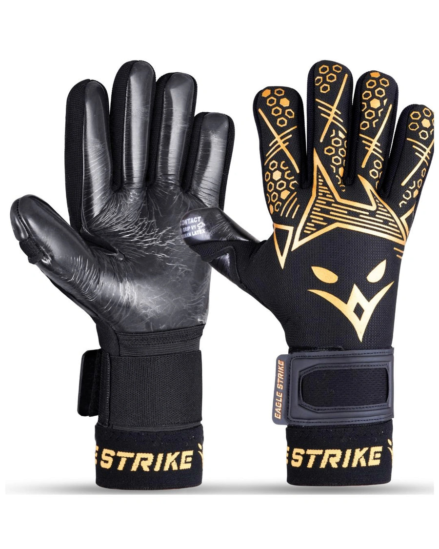 Eagle Strike Goallie Gloves – Negative Cut, German Contact Grip Latex - Golden