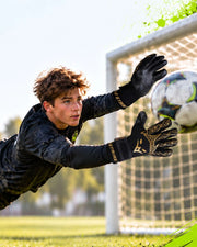 Eagle Strike Goallie Gloves – Negative Cut, German Contact Grip Latex - Golden