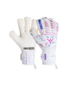 Goalkeeper Gloves – German Latex Grip, Finger Protection (White, Pink & Blue)