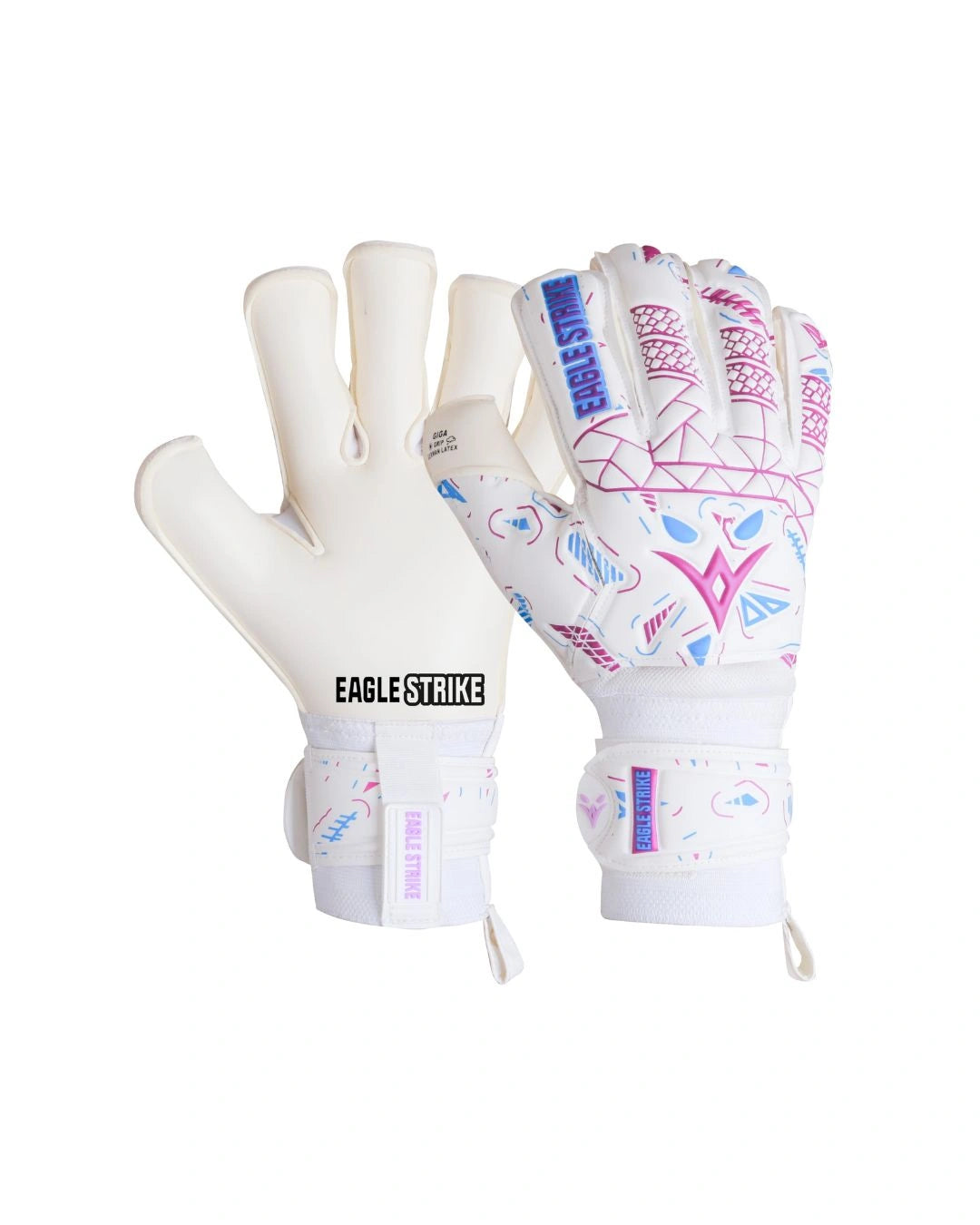 Goalkeeper Gloves – Finger Protection (White, Pink & Blue)