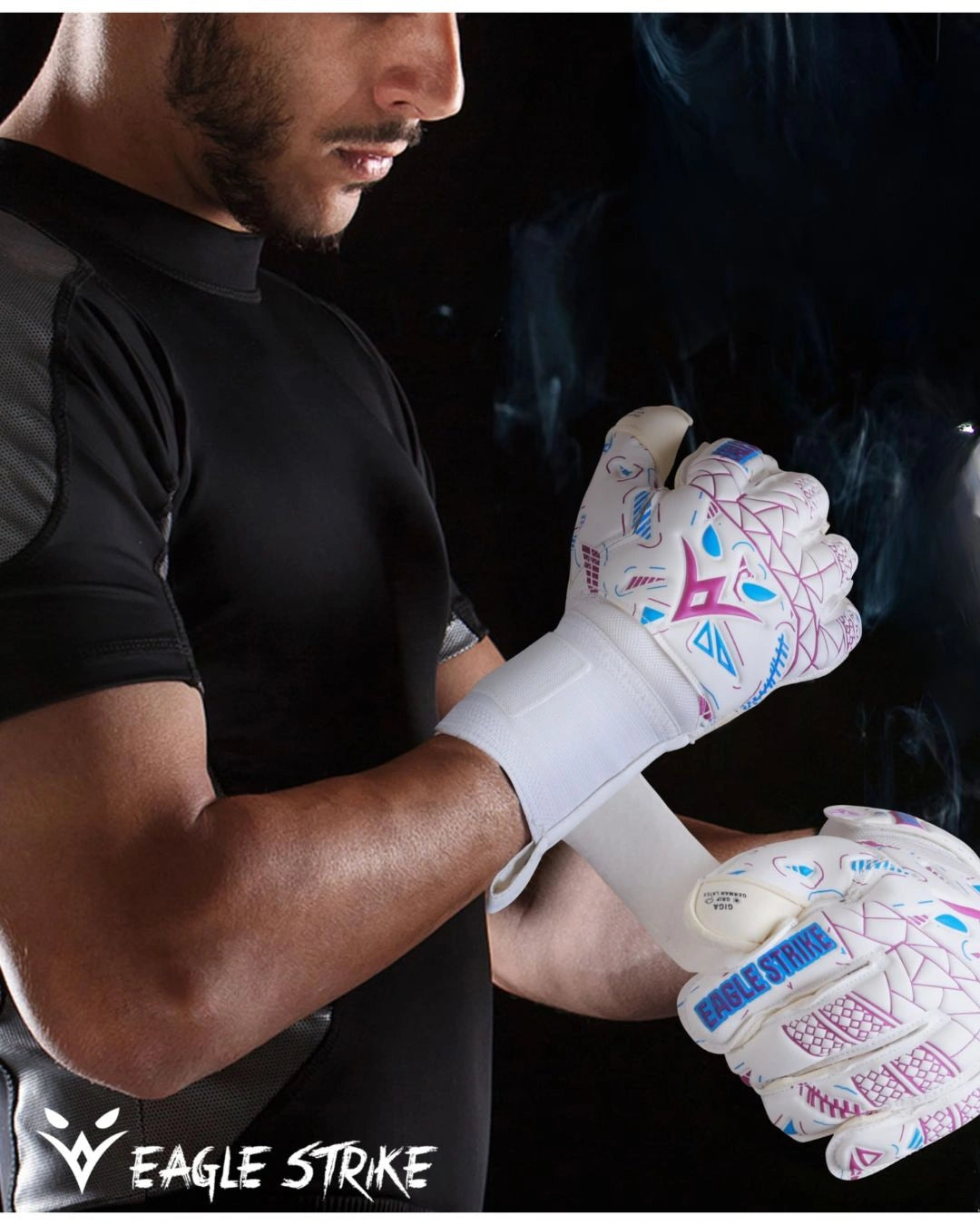 Goalkeeper Gloves – Finger Protection (White, Pink & Blue)