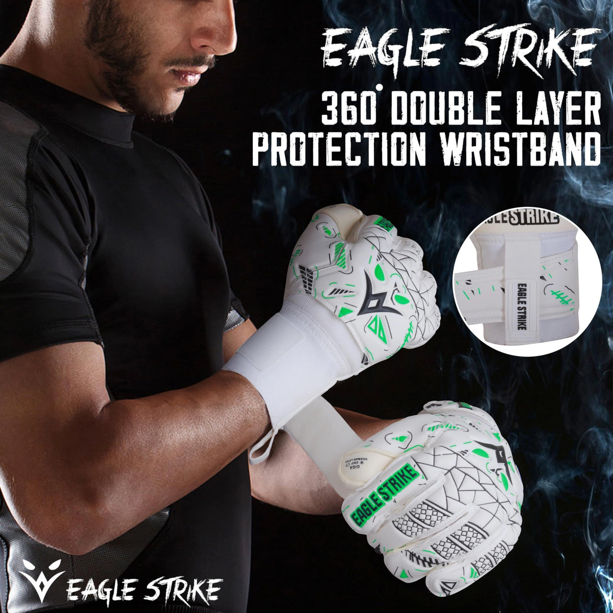Goalkeeper Gloves – Finger Protection (White, Black & Green)