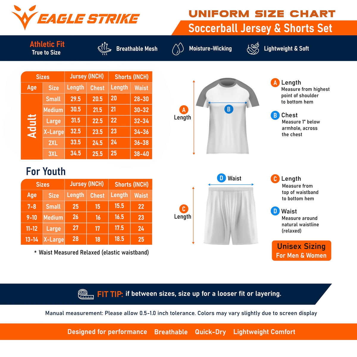 Soccer Uniform Adult & Kids - Orange - D1