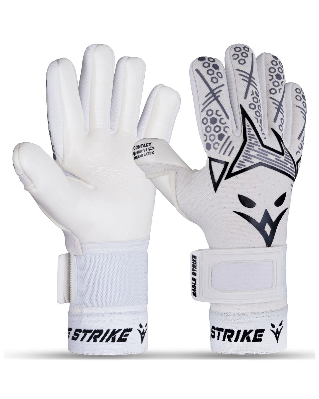Eagle Strike Goalie Gloves – Negative Cut, German Contact Grip Latex - White