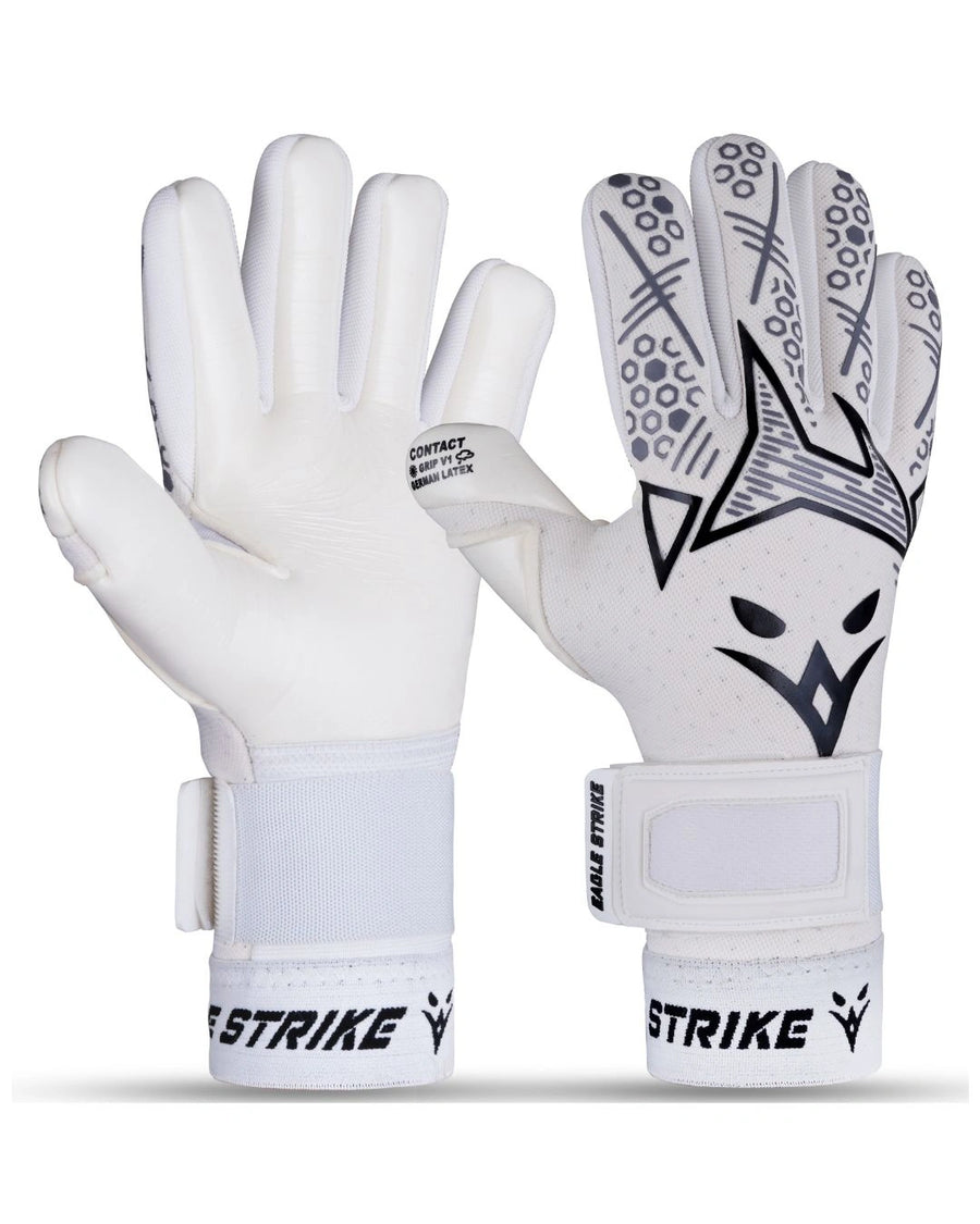 Eagle Strike Goalie Gloves – Negative Cut, German Contact Grip Latex - White