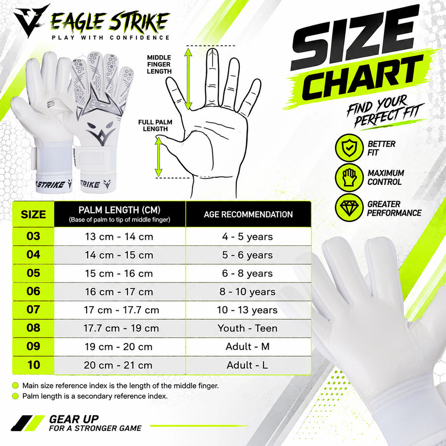 Eagle Strike Goalie Gloves – Negative Cut, German Contact Grip Latex - White