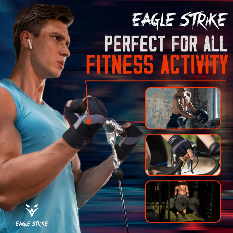 Eagle Strike Gym Gloves Black Grey – lifestyle female athlete kettlebell
