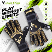 Eagle Strike Goallie Gloves – Negative Cut, German Contact Grip Latex - Golden