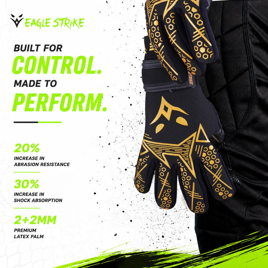 Eagle Strike Goallie Gloves – Negative Cut, German Contact Grip Latex - Golden