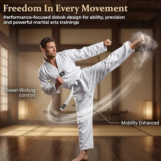 Eagle Strike Premium Cotton Taekwondo Gi – Professional White Dobok for Training & Competition