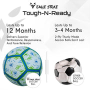 Eagle Strike Blue Green Soccer Ball Inside Goal Net at Night - Professional Match Standard UAE