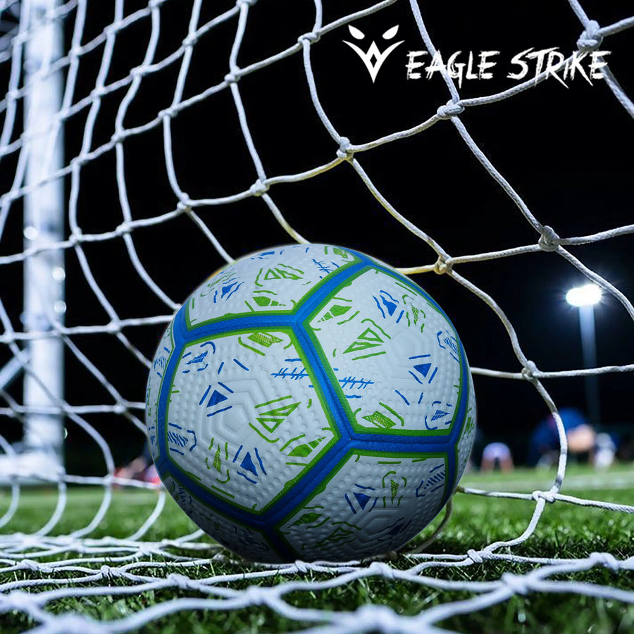 Eagle Strike Match Football Blue Green - Premium PU Embossed Surface 12 Panel Design Hybrid Machine Stitched