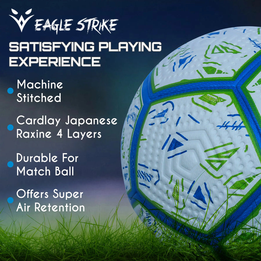 Eagle Strike Match Football Blue Green Size 5 - Professional Match Standard 12-Panel Embossed Surface B-50 Bladder