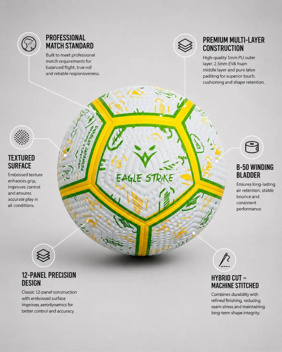 Eagle Strike Yellow Green Match Ball - Suitable for Training and Matches Gentle on Kids Feet and Heads