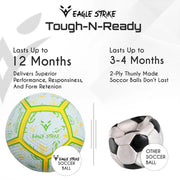 Eagle Strike Purple Yellow Match Ball Inside Goal Net at Night - Professional Match Standard UAE