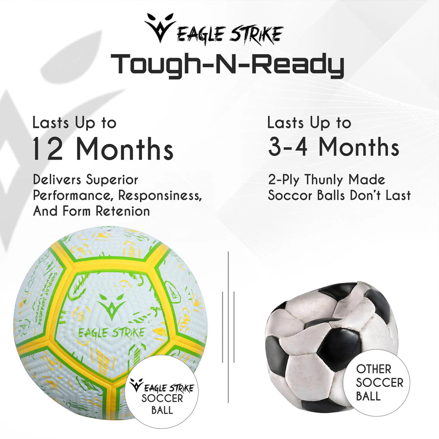 Eagle Strike Purple Yellow Match Ball Inside Goal Net at Night - Professional Match Standard UAE