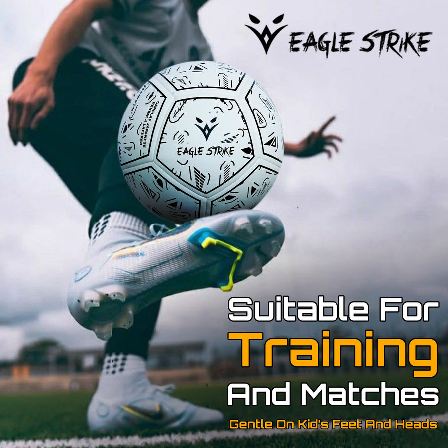 Eagle Strike Match Football White - Premium PU Embossed Surface B-50 Winding Bladder Hybrid Machine Stitched