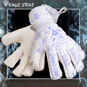 Goalkeeper Gloves – German Latex Grip, Finger Protection (White & Sky Blue)