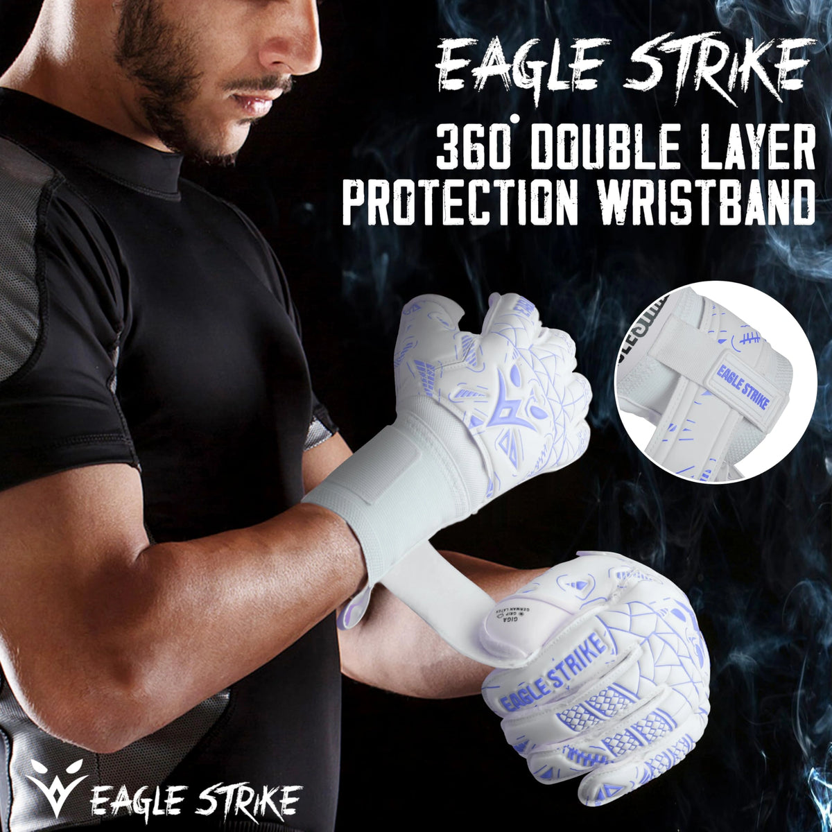 Goalkeeper Gloves – Finger Protection (White & Sky Blue)