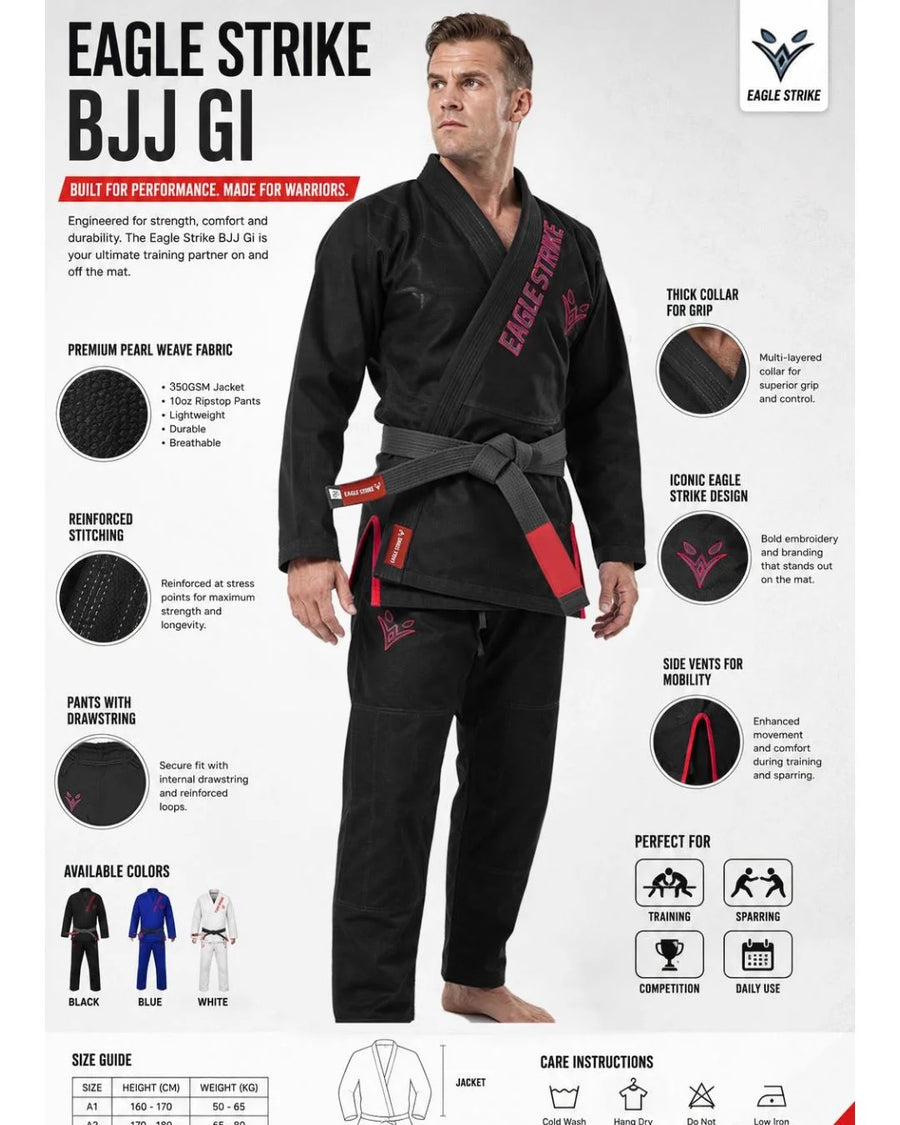 Eagle Strike Premium BJJ Gi – Jiu Jitsu Gi Soft Lightweight Martial Arts Uniform 100% Cotton – Kids & Adults