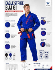 Eagle Strike Premium BJJ Gi – Jiu Jitsu Gi Soft Lightweight Martial Arts Uniform 100% Cotton – Kids & Adults – Blue