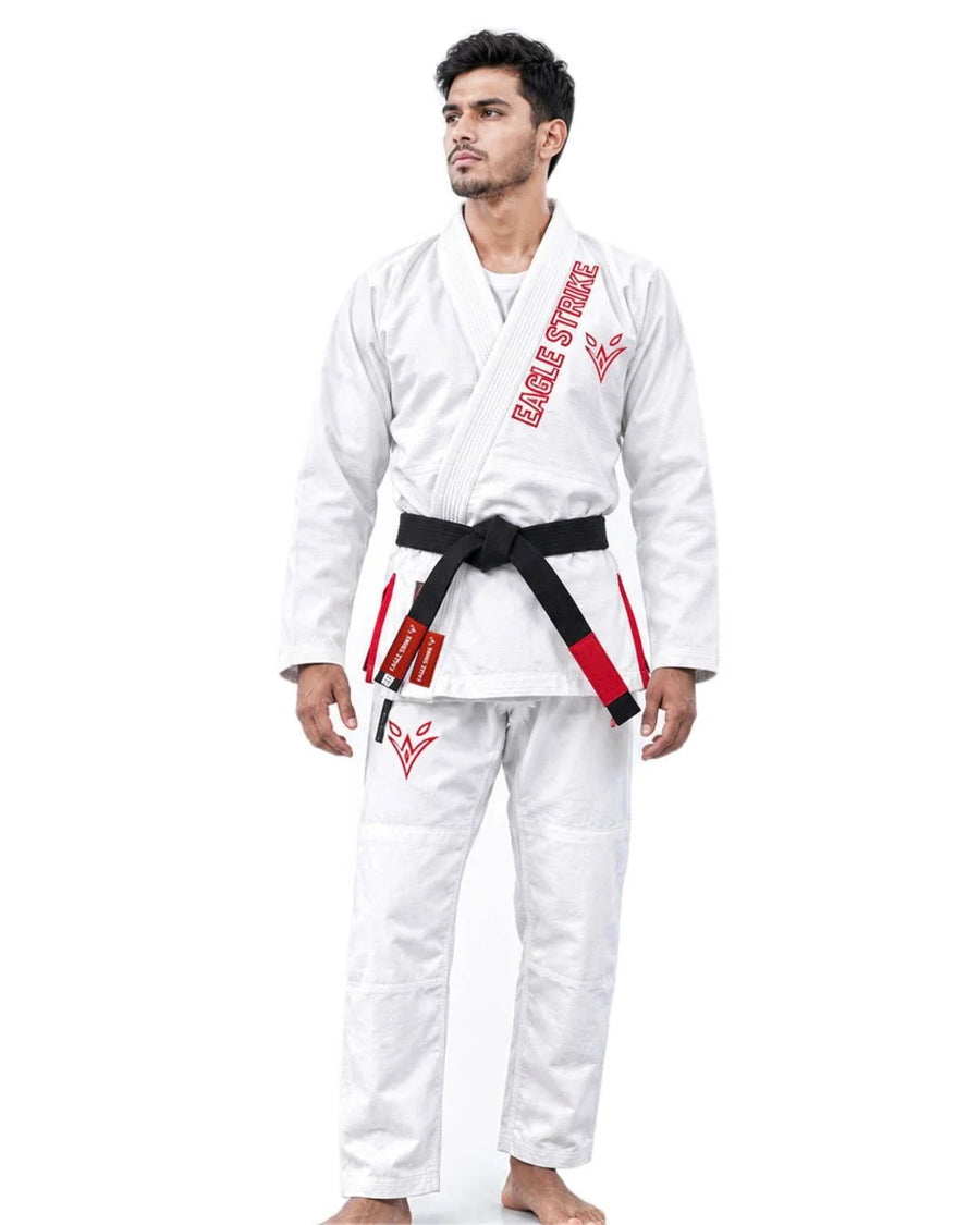 Eagle Strike Premium BJJ Gi – Jiu Jitsu Gi Soft Lightweight Martial Arts Uniform 100% Cotton – Kids & Adults – White
