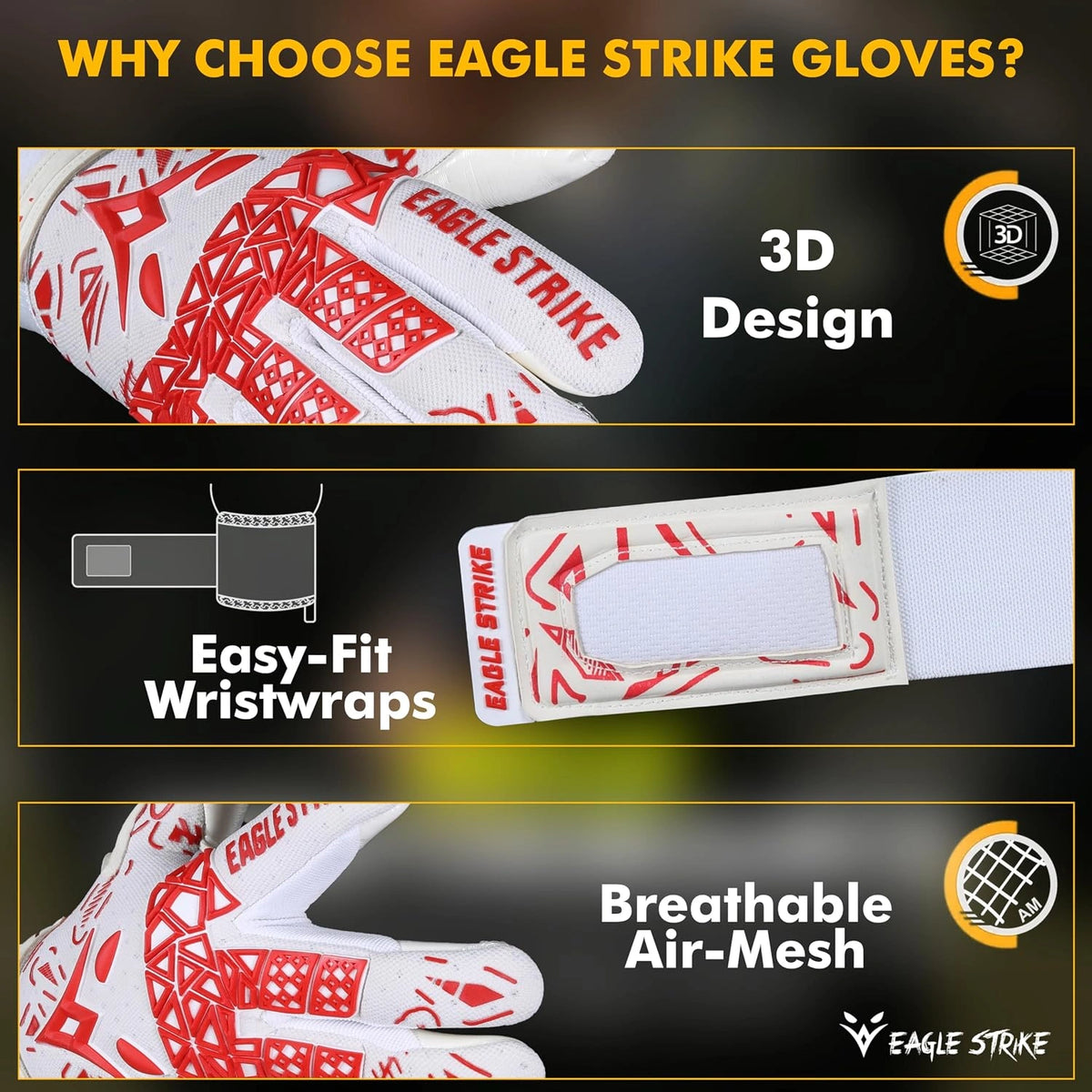 Soccer Goalie Gloves - Extreme Grip German Sticky Latex & Built-in Finger Spines Pro-Level Gloves