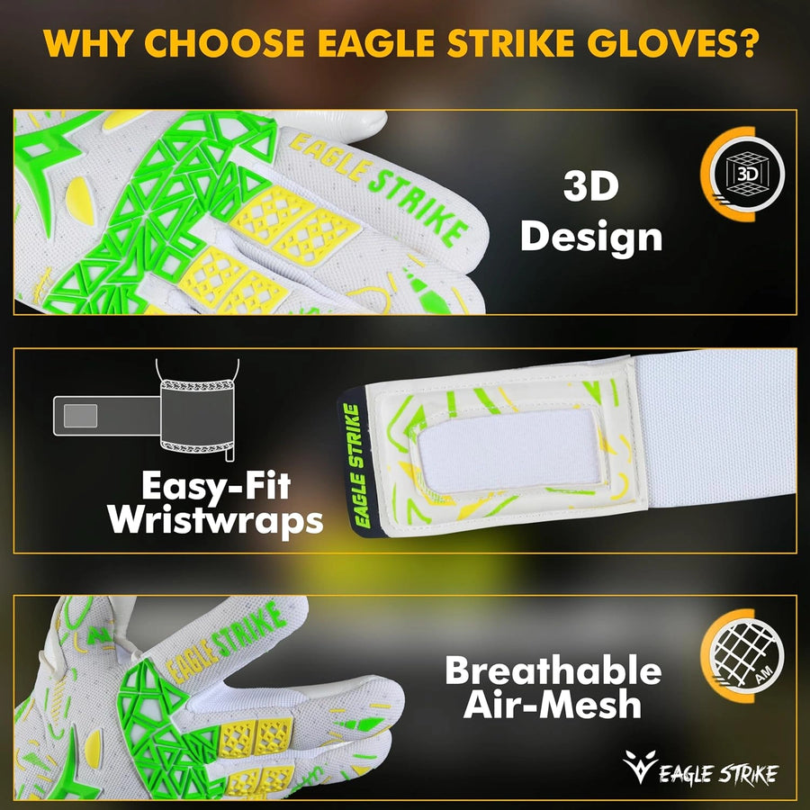 Soccer Goalie Gloves - Extreme Grip German Sticky Latex & Built-in Finger Spines Pro-Level Gloves