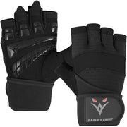 Eagle Strike 2024 Lightweight Padded Workout Gloves – Full Protection with Wrist Support Strap, Silicone Grip Palm – Breathable Gym Gloves for Men & Women All Black