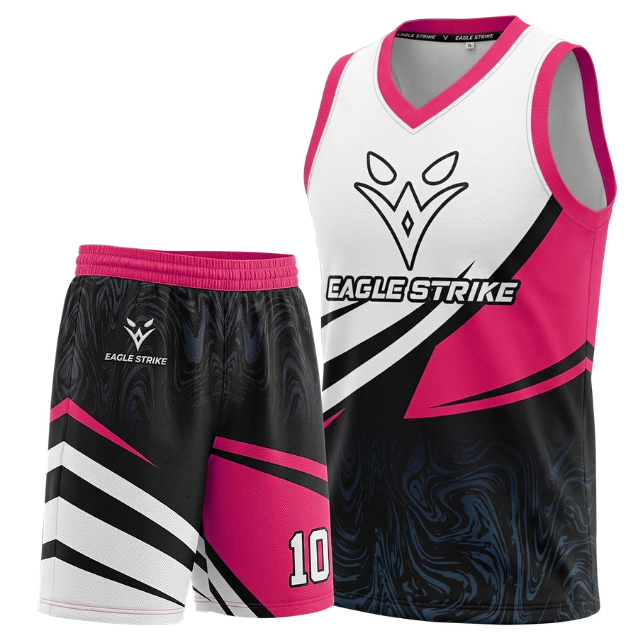 Eagle Strike Basketball Jersey Kids Basketball 2-Piece, Adult Basketball kit Sleeveless Breathable Moisture-Wicking Fabric, Adult & Youth Sizes (UAE/KSA, Age, 10 Years, D2 Pink) (Copy)