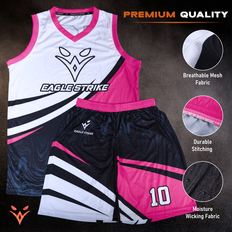 Eagle Strike Basketball Jersey Kids Basketball 2-Piece, Adult Basketball kit Sleeveless Breathable Moisture-Wicking Fabric, Adult & Youth Sizes (UAE/KSA, Age, 10 Years, D2 Pink) (Copy)