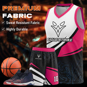 Eagle Strike Basketball Jersey Kids Basketball 2-Piece, Adult Basketball kit Sleeveless Breathable Moisture-Wicking Fabric, Adult & Youth Sizes (UAE/KSA, Age, 10 Years, D2 Pink) (Copy)
