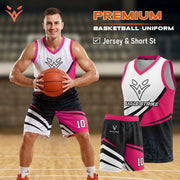 Eagle Strike Basketball Jersey Kids Basketball 2-Piece, Adult Basketball kit Sleeveless Breathable Moisture-Wicking Fabric, Adult & Youth Sizes (UAE/KSA, Age, 10 Years, D2 Pink) (Copy)