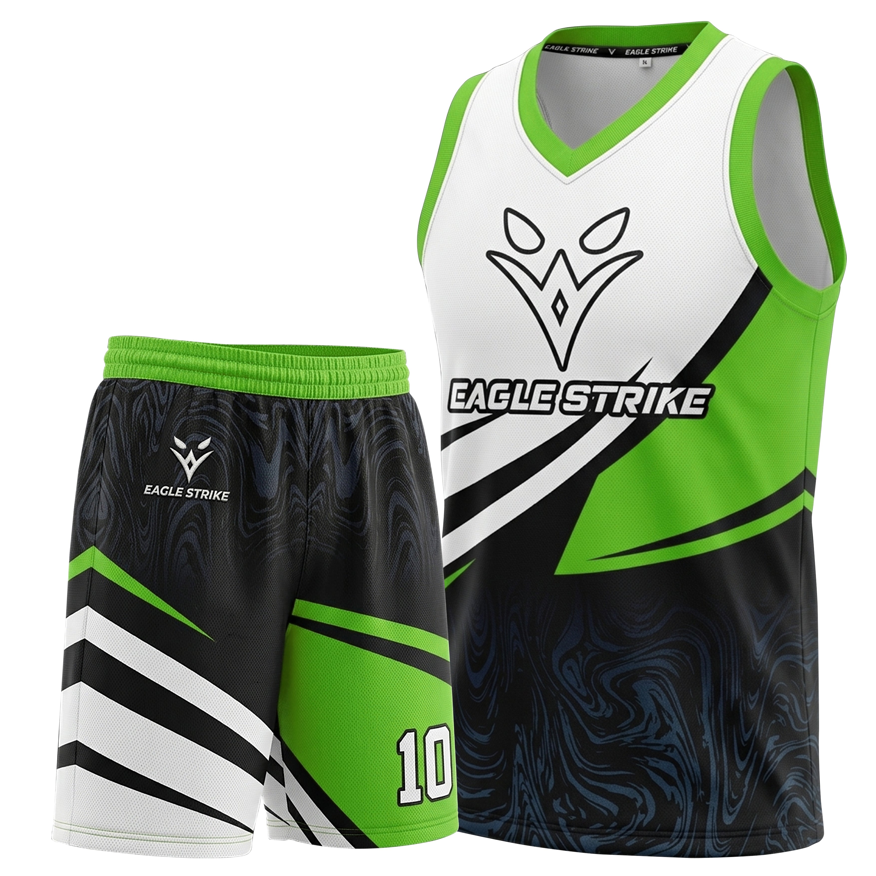 Eagle Strike Basketball Jersey Kids Basketball 2-Piece, Adult Basketball kit Sleeveless Breathable Moisture-Wicking Fabric, Adult & Youth Sizes (UAE/KSA, Alpha, L, D2 Green)