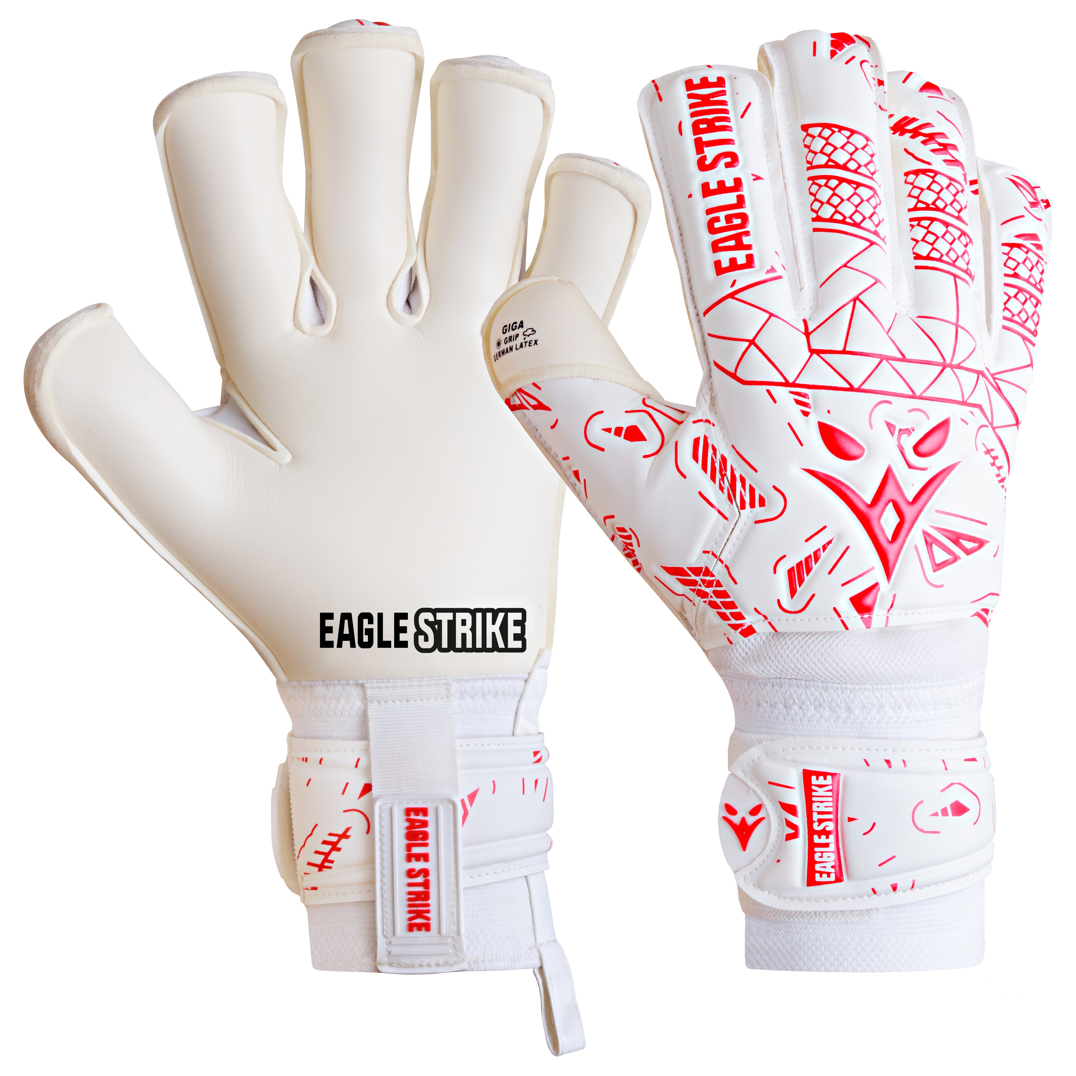 Soccer Goalkeeper Gloves Giga Grip 1.0 Fingers protection, White,Red